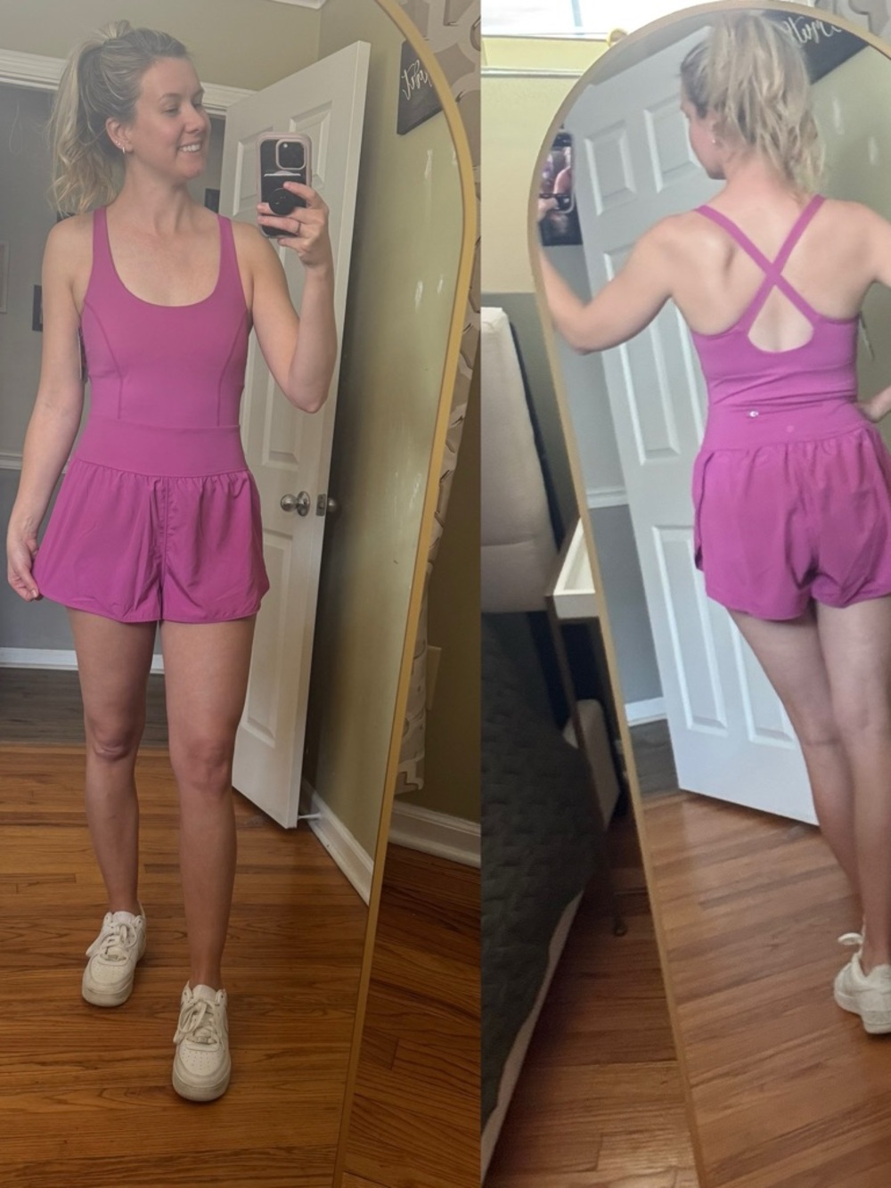 Magenta Athletic Tank Romper with Cross-Back Straps